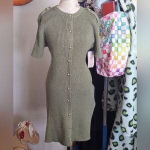 French Connection Khaki Button-Front Midi Dress